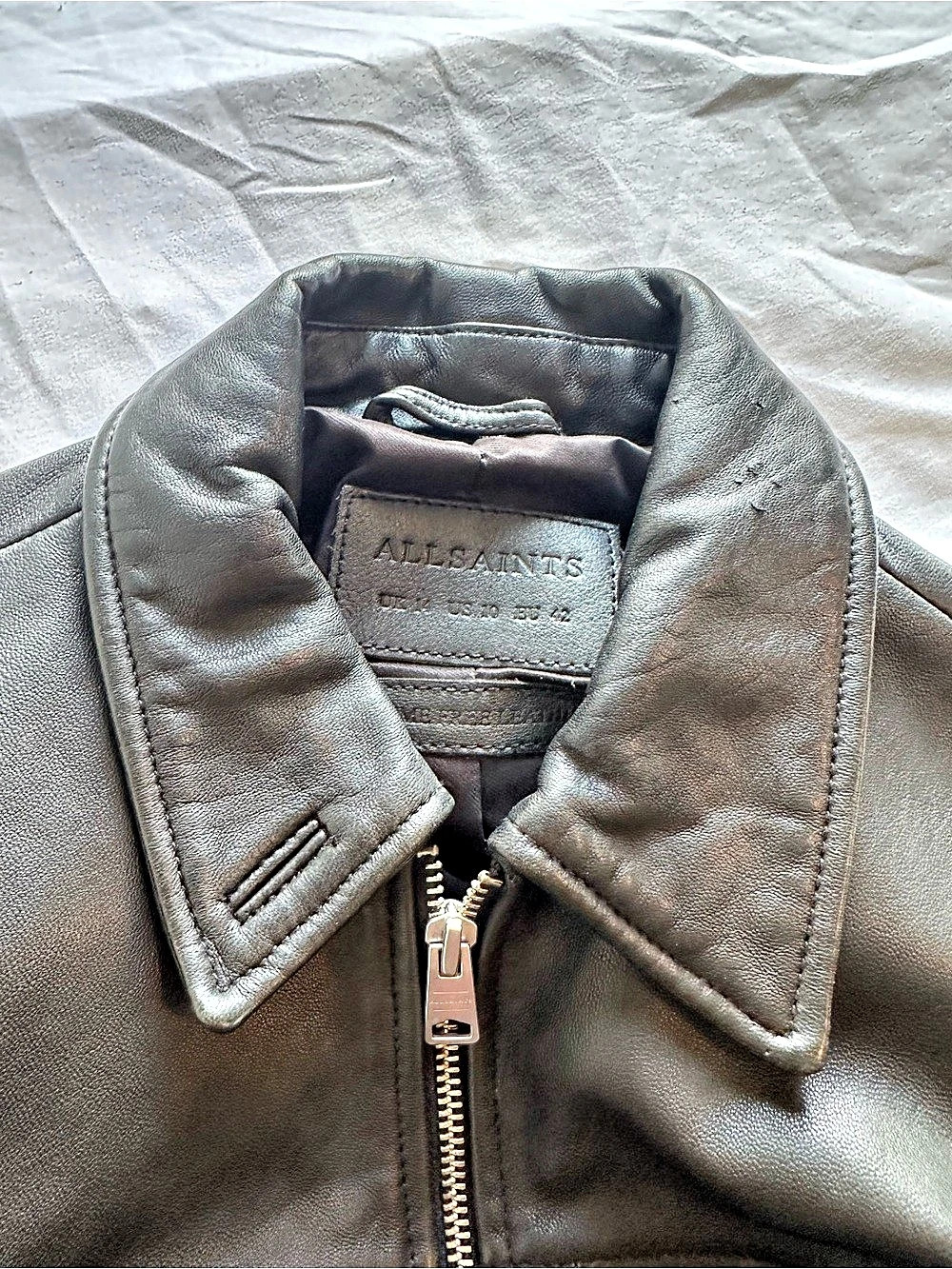 ALLSAINTS Cropped Leather Pascao Jacket Black Size 10 - Picture 4 of 5